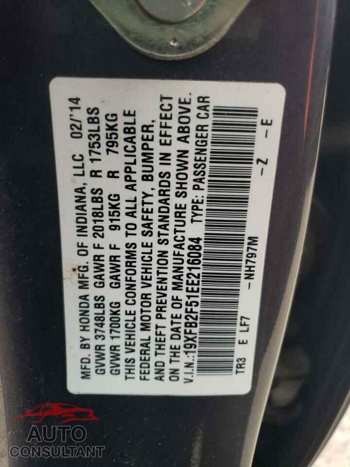 HONDA CIVIC 2014 - 19XFB2F51EE216084