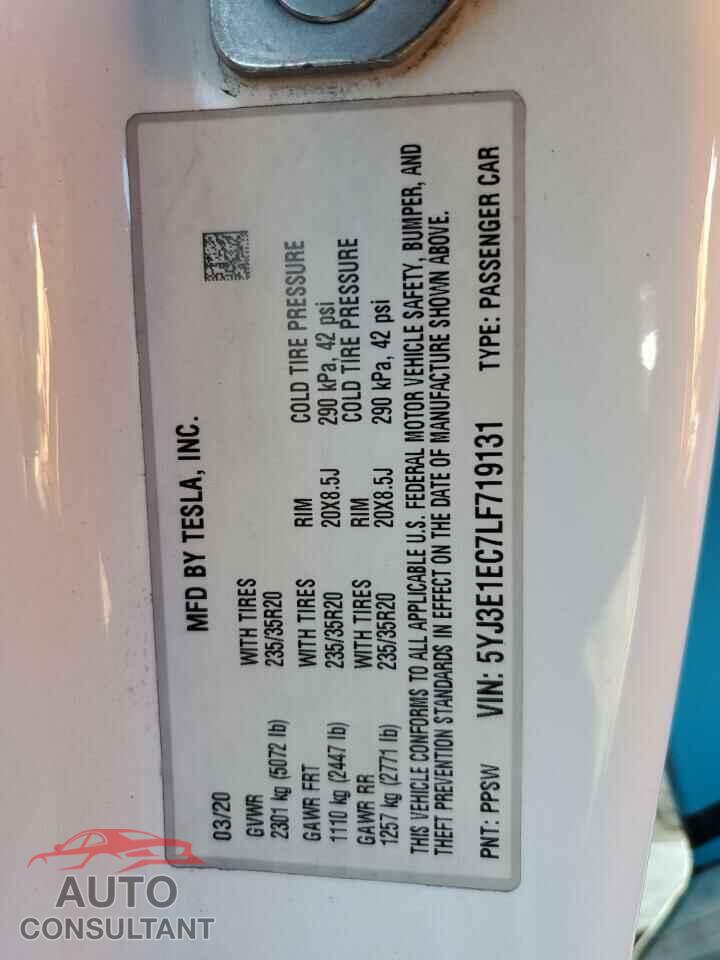 TESLA MODEL 3 2020 - 5YJ3E1EC7LF719131