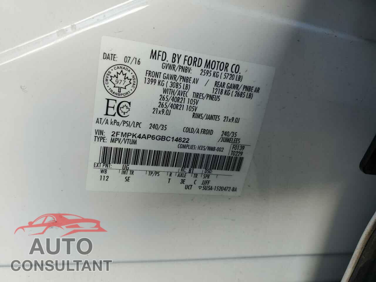 FORD EDGE 2016 - 2FMPK4AP6GBC14622