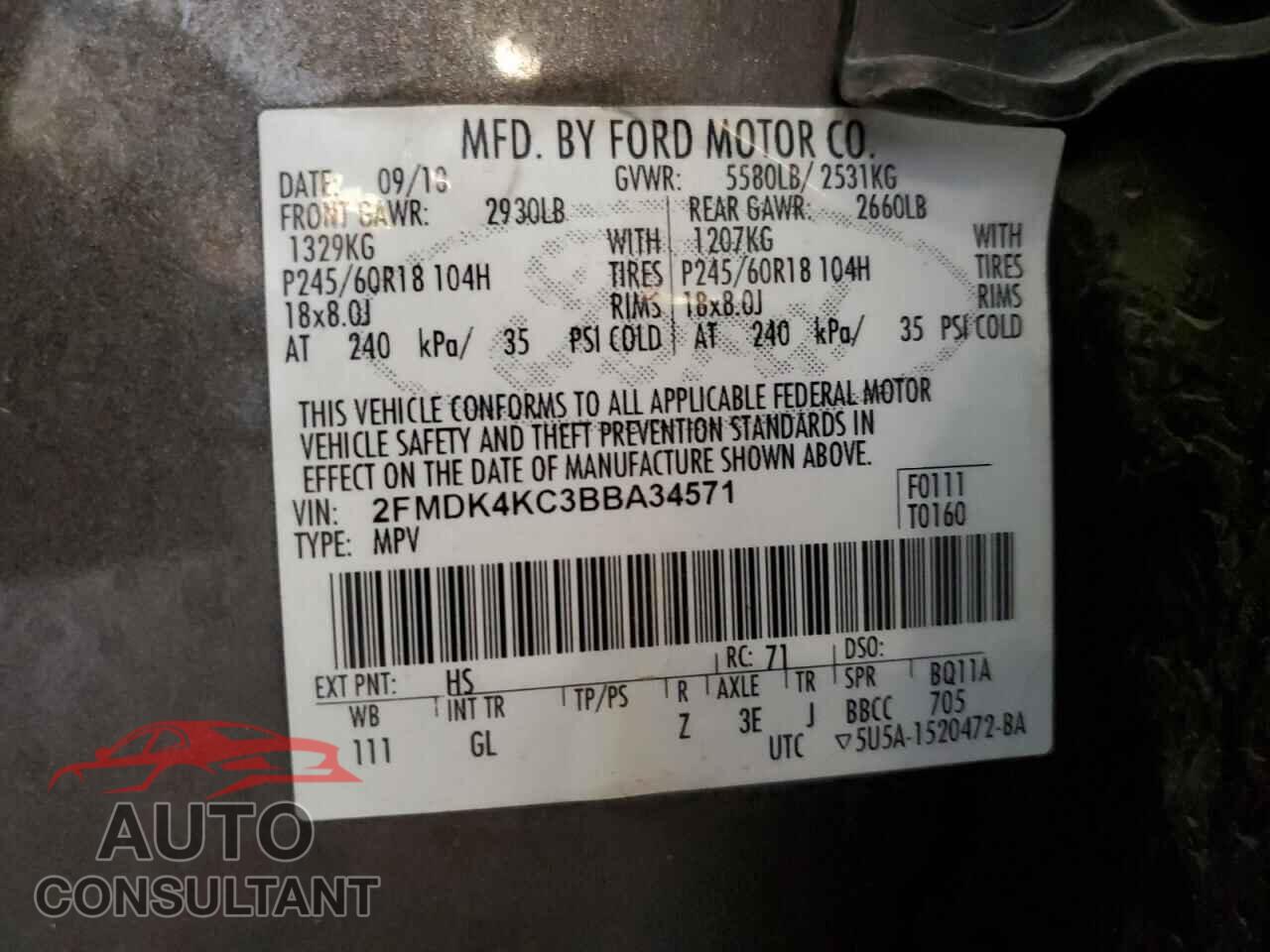 FORD EDGE 2011 - 2FMDK4KC3BBA34571