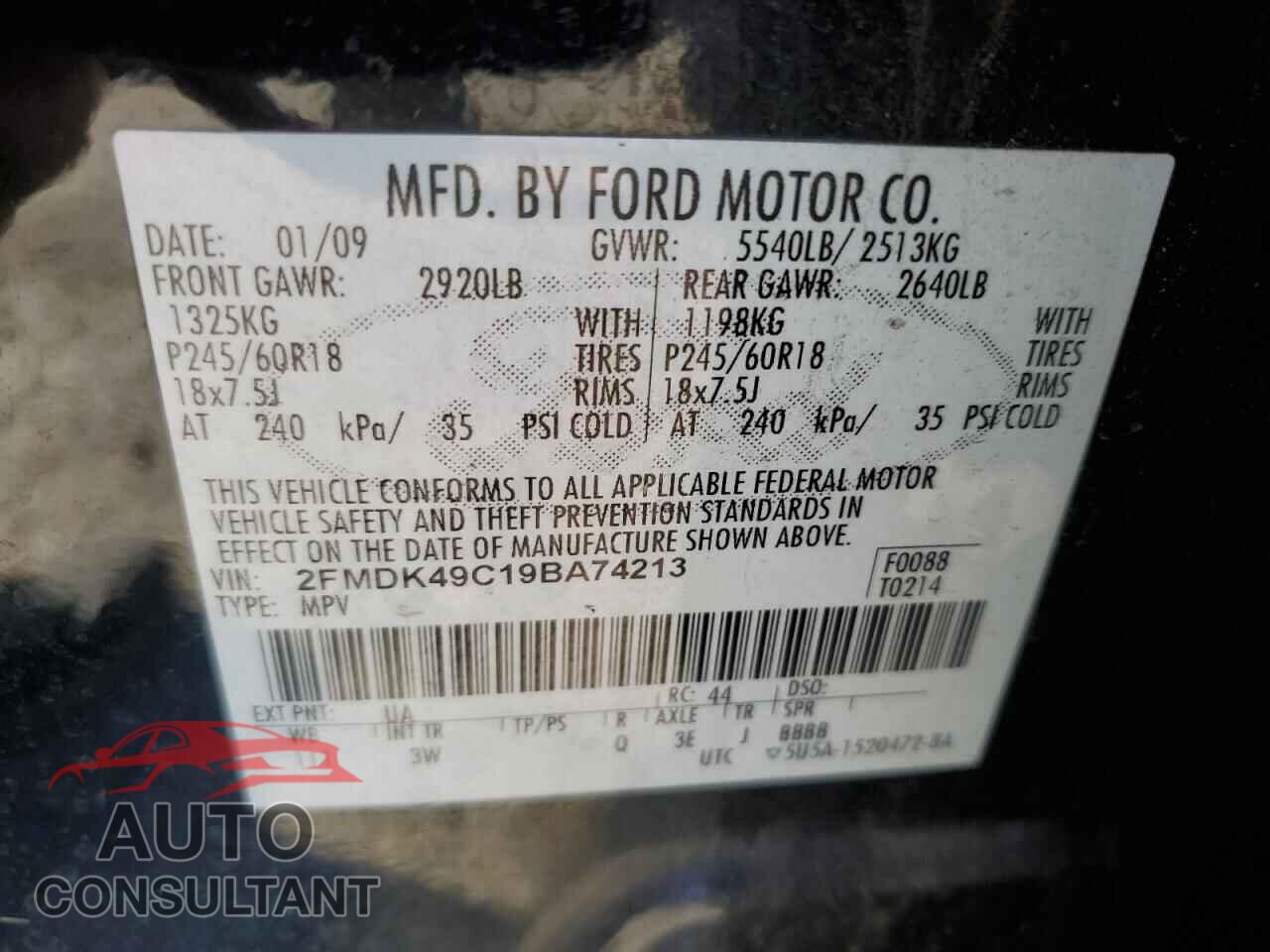 FORD EDGE 2009 - 2FMDK49C19BA74213