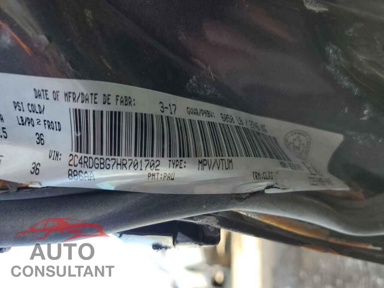 DODGE CARAVAN 2017 - 2C4RDGBG7HR701702