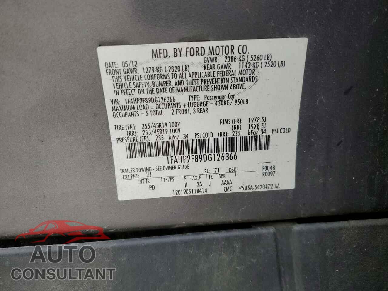 FORD TAURUS 2013 - 1FAHP2F89DG126366