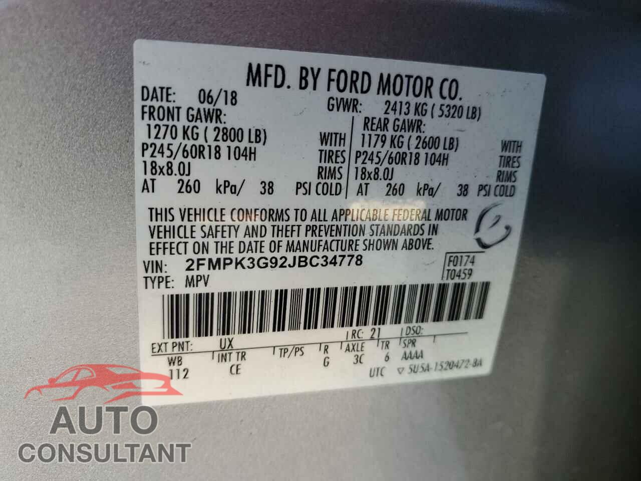 FORD EDGE 2018 - 2FMPK3G92JBC34778