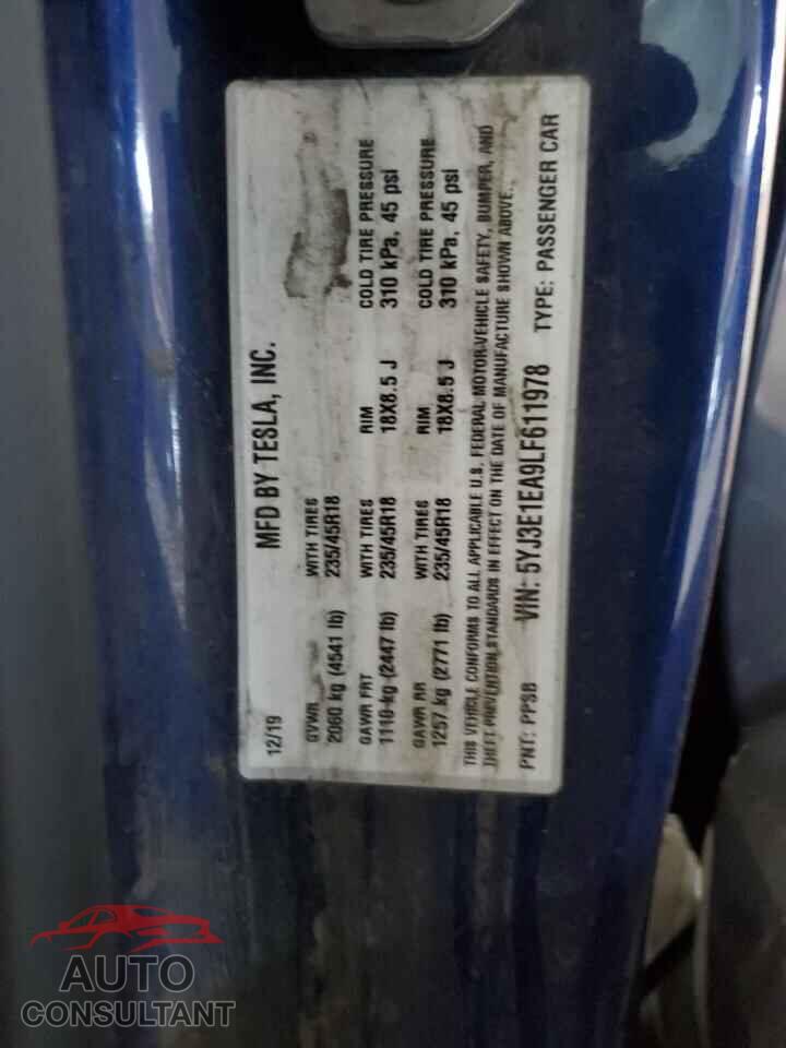 TESLA MODEL 3 2020 - 5YJ3E1EA9LF611978