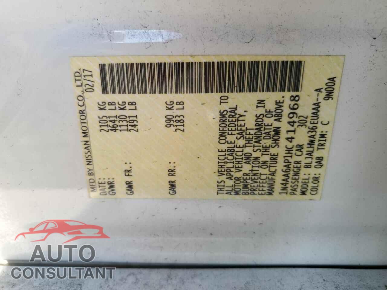 NISSAN MAXIMA 2017 - 1N4AA6AP1HC414968