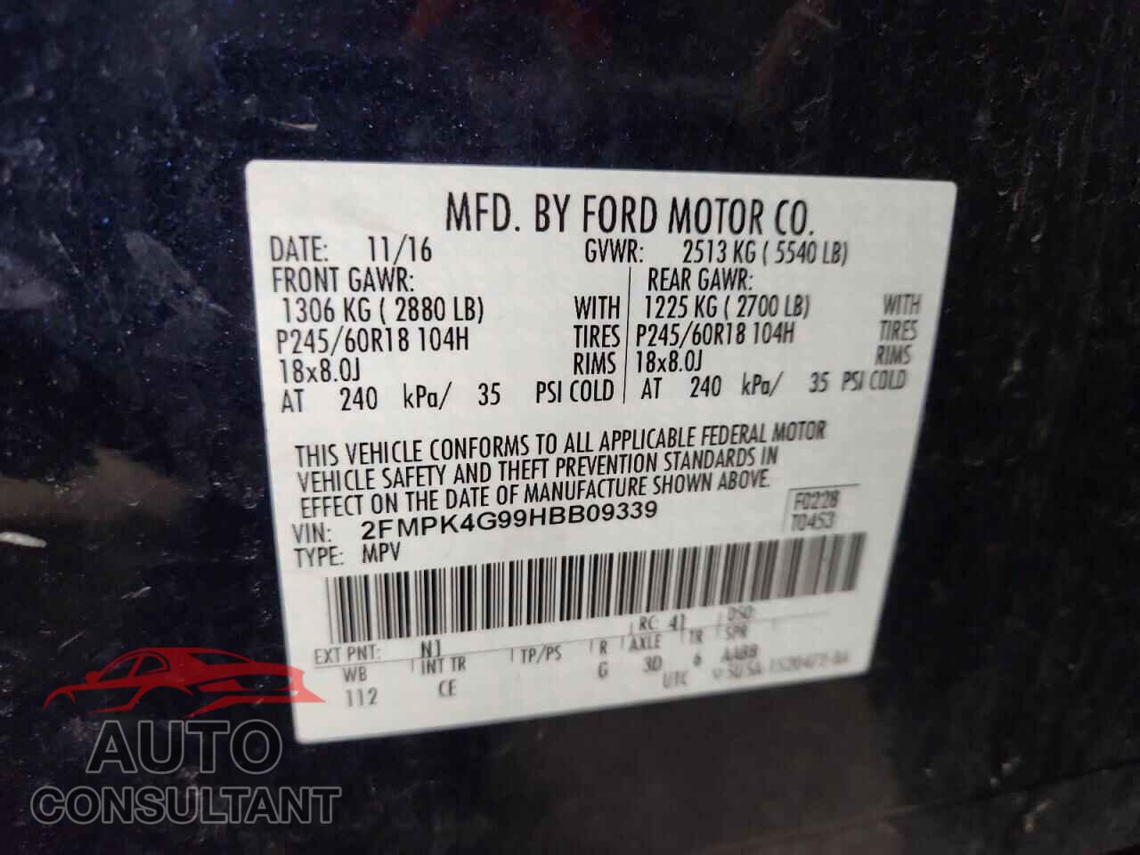 FORD EDGE 2017 - 2FMPK4G99HBB09339