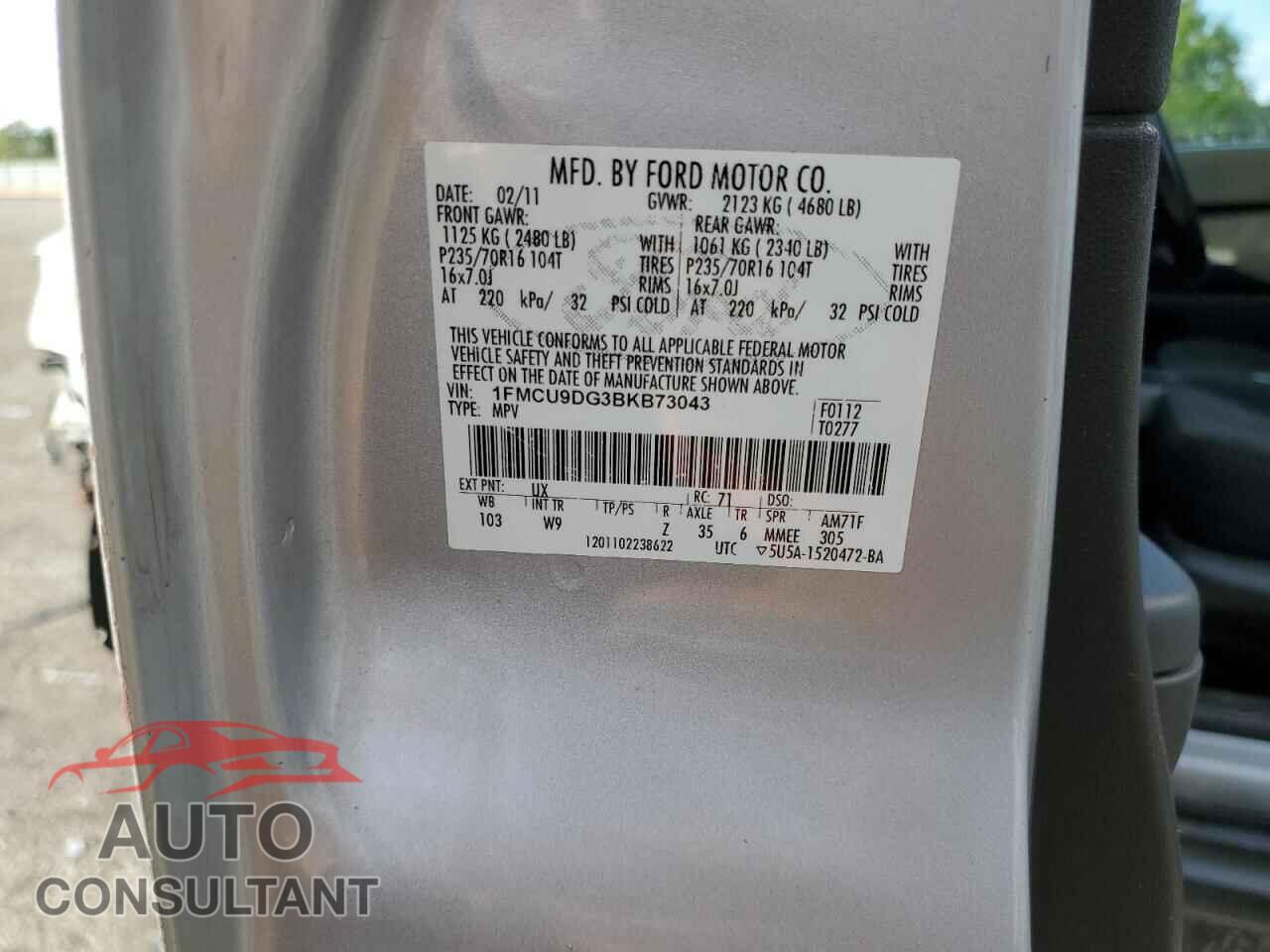 FORD ESCAPE 2011 - 1FMCU9DG3BKB73043