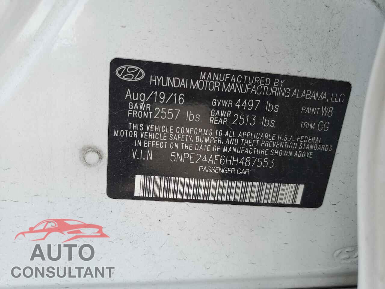 HYUNDAI SONATA 2017 - 5NPE24AF6HH487553