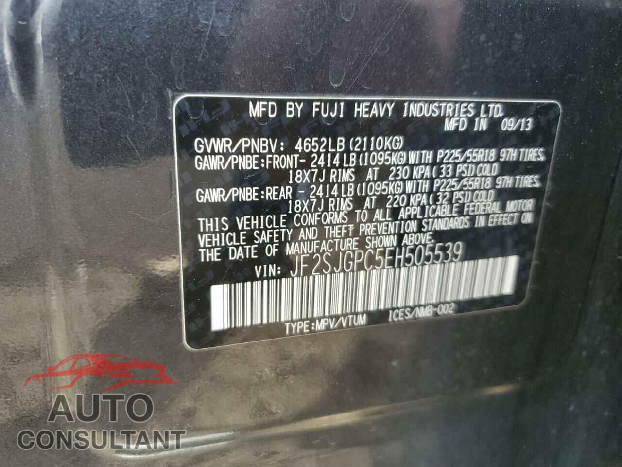 SUBARU FORESTER 2014 - JF2SJGPC5EH505539