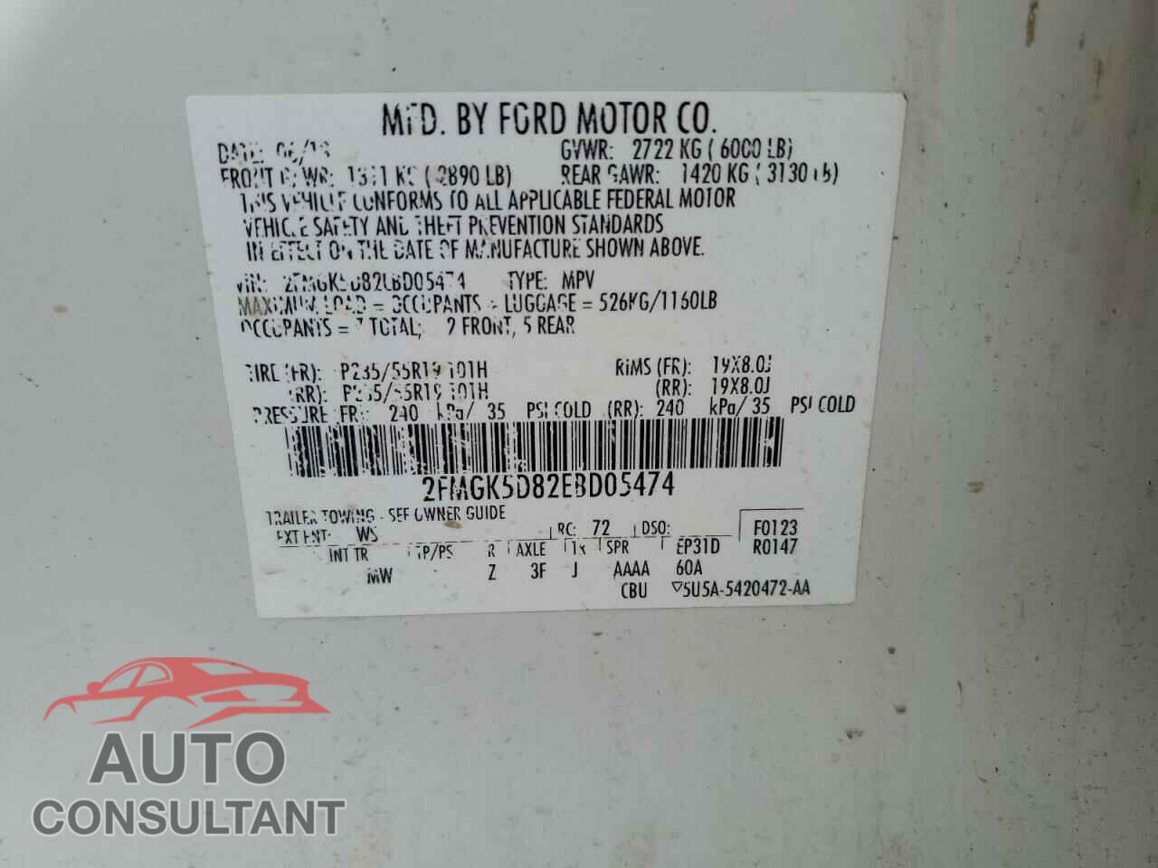 FORD FLEX 2014 - 2FMGK5D82EBD05474