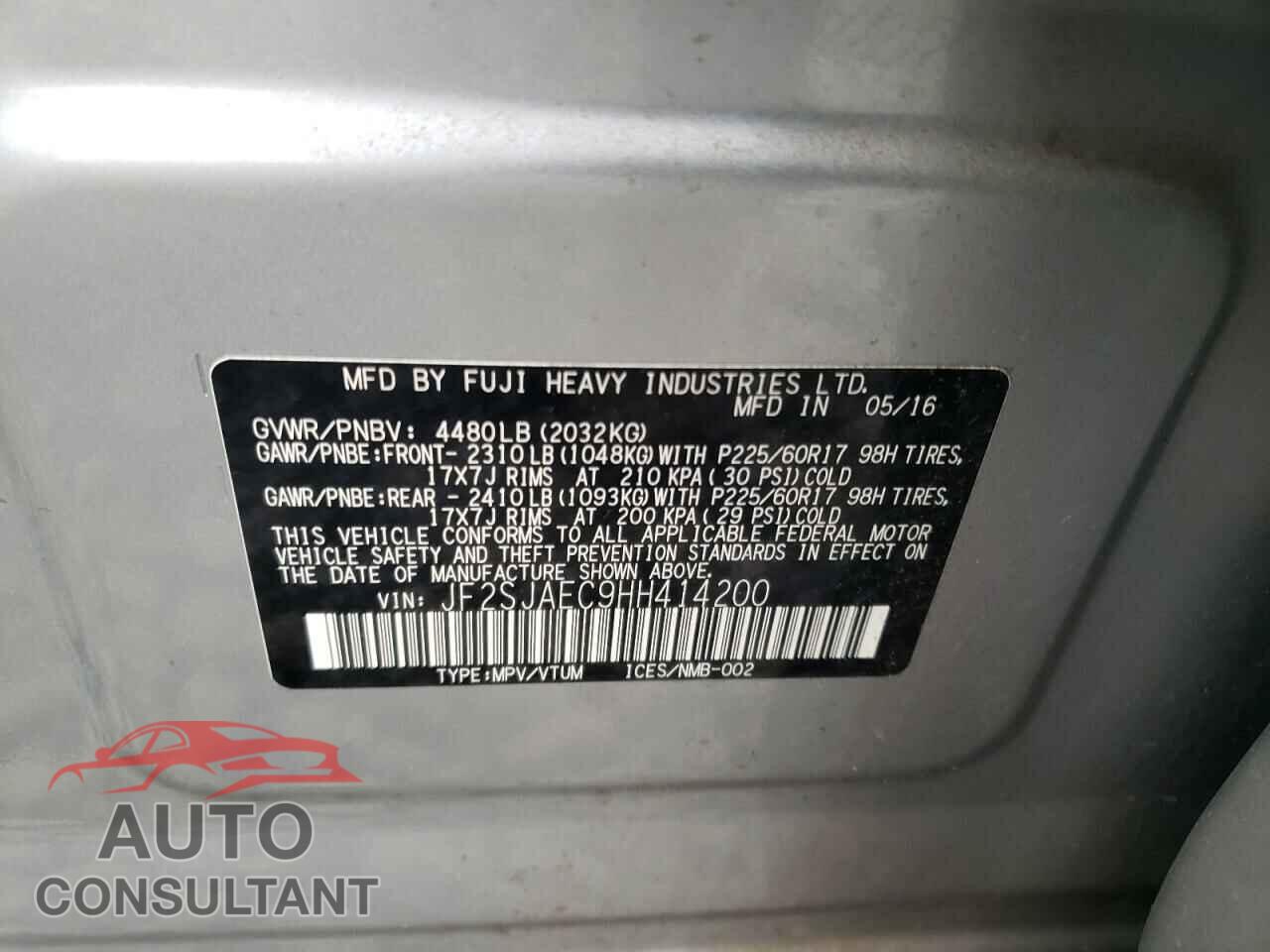 SUBARU FORESTER 2017 - JF2SJAEC9HH414200