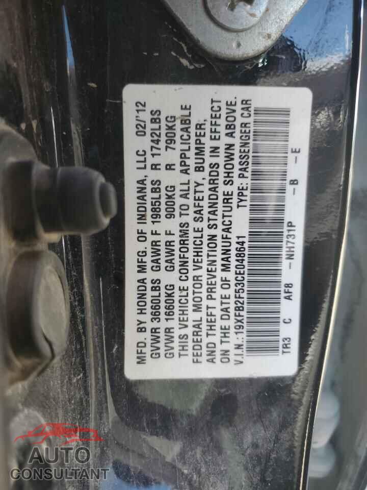 HONDA CIVIC 2012 - 19XFB2F53CE048641