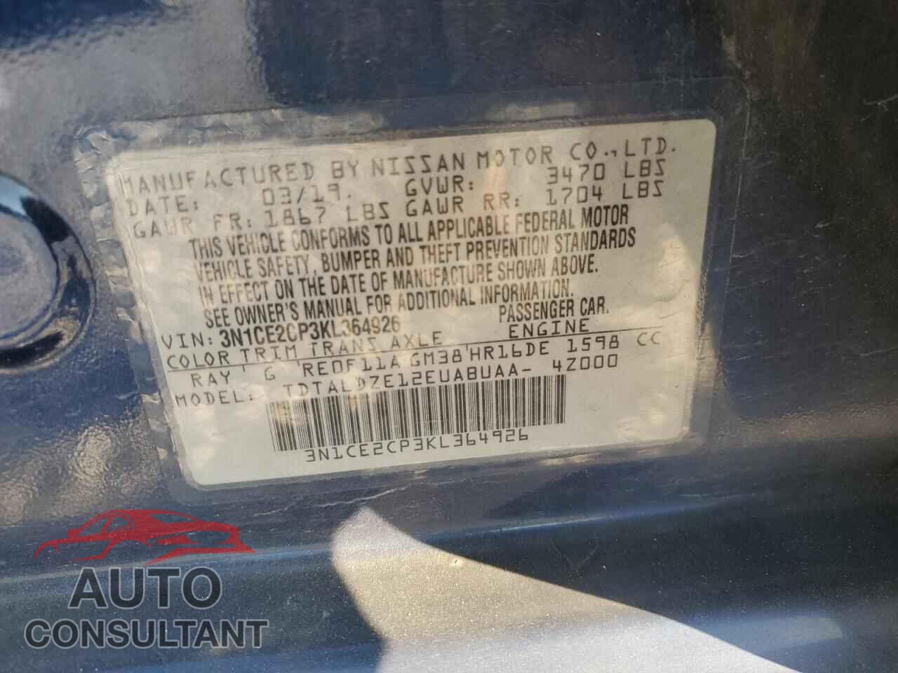 NISSAN VERSA 2019 - 3N1CE2CP3KL364926