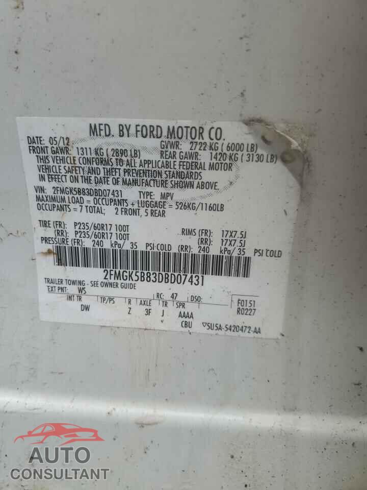 FORD FLEX 2013 - 2FMGK5B83DBD07431