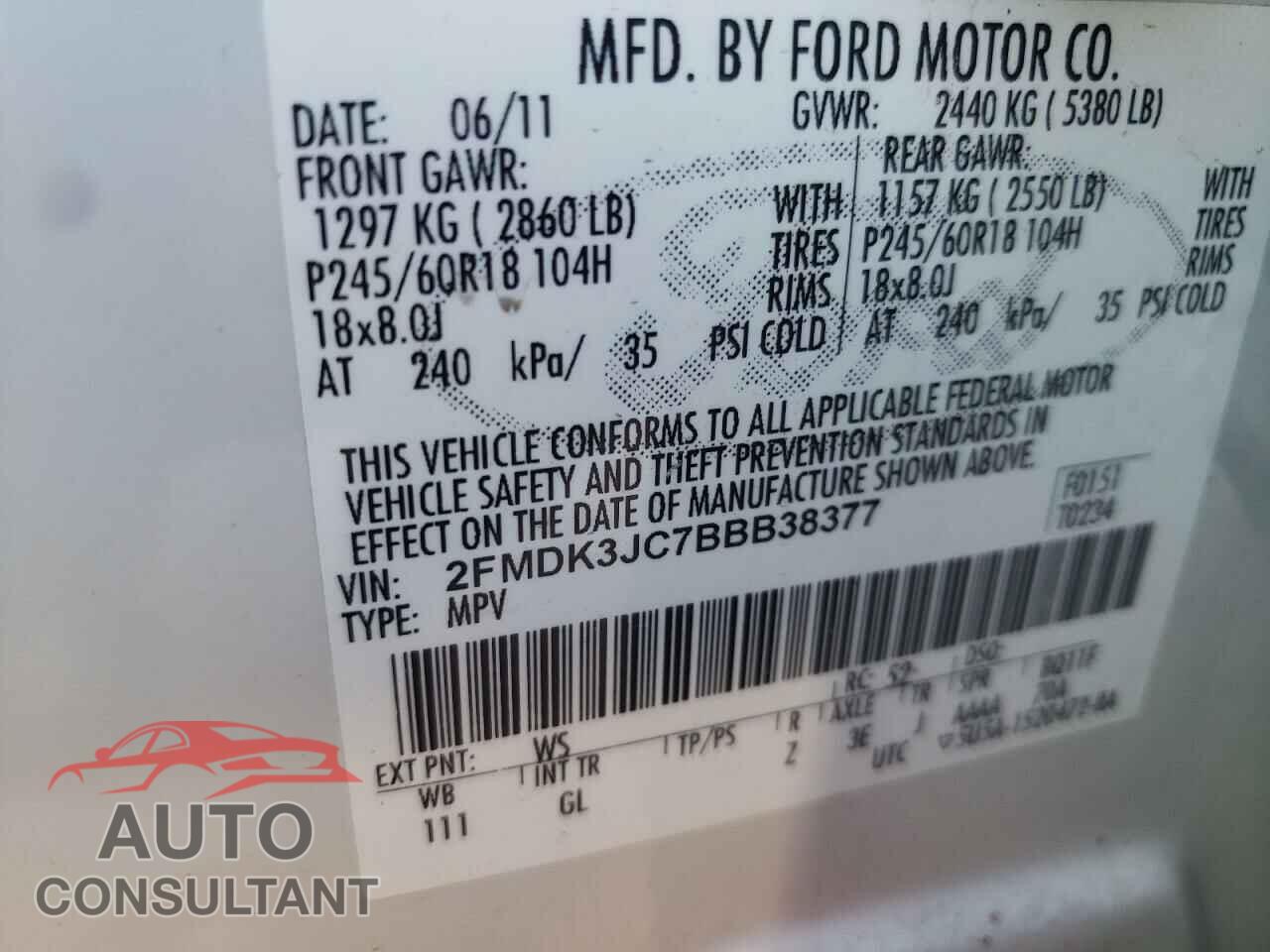 FORD EDGE 2011 - 2FMDK3JC7BBB38377