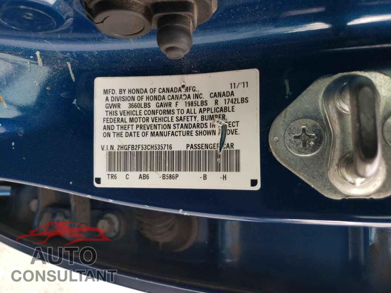 HONDA CIVIC 2012 - 2HGFB2F53CH535716