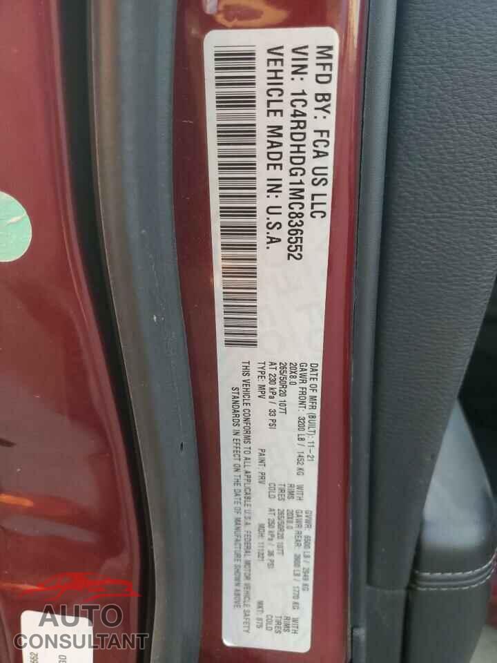 DODGE DURANGO 2021 - 1C4RDHDG1MC836552