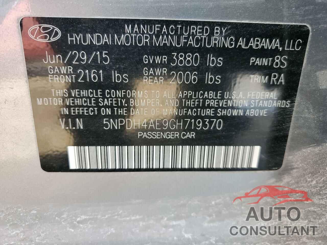 HYUNDAI ELANTRA 2016 - 5NPDH4AE9GH719370