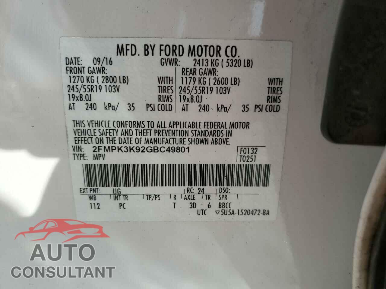 FORD EDGE 2016 - 2FMPK3K92GBC49801