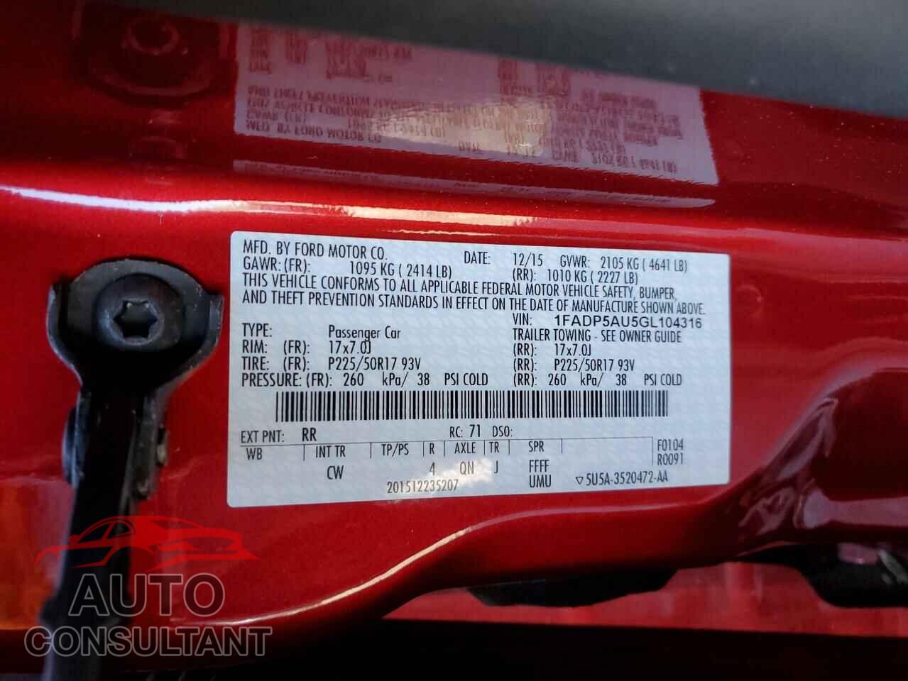 FORD CMAX 2016 - 1FADP5AU5GL104316