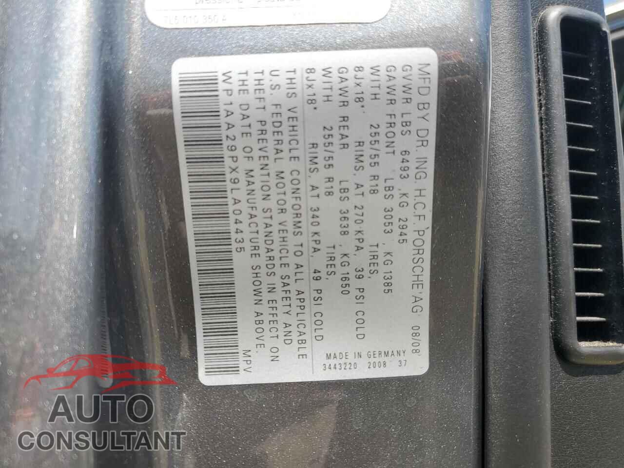 PORSCHE CAYENNE 2009 - WP1AA29PX9LA04435