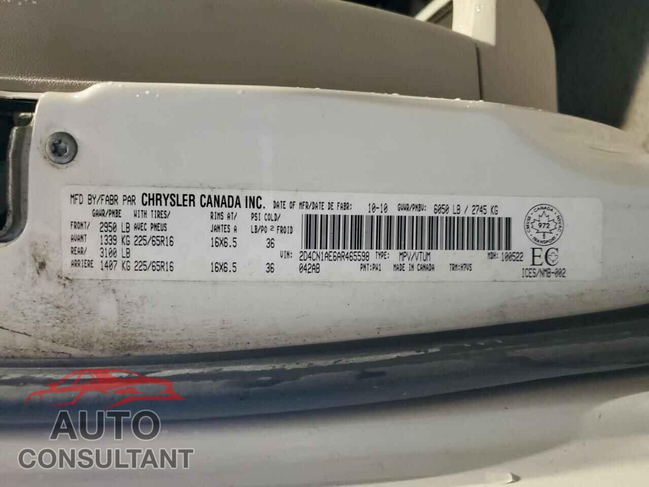 DODGE CARAVAN 2010 - 2D4CN1AE6AR465598