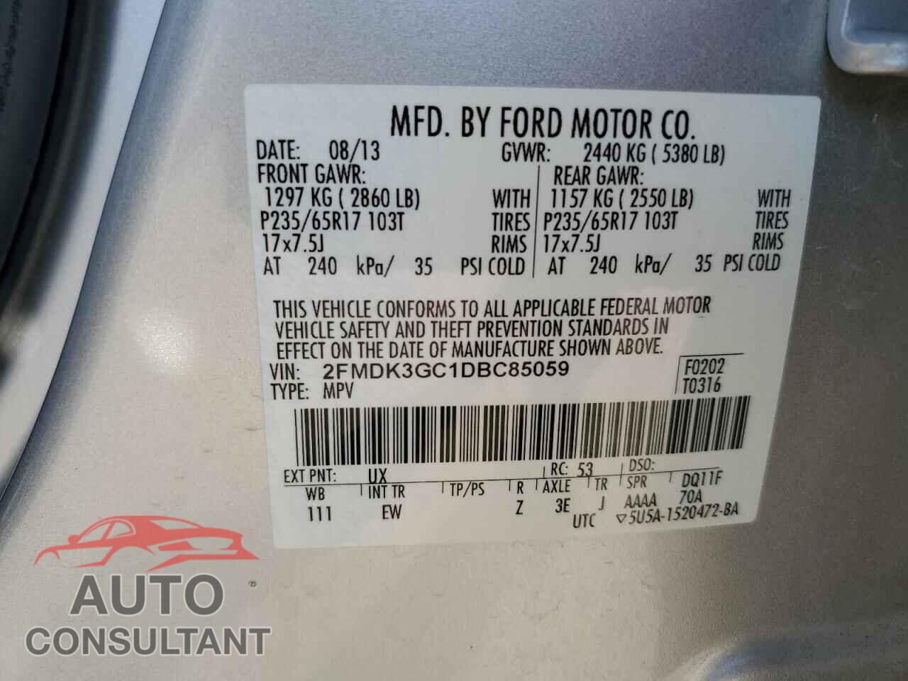 FORD EDGE 2013 - 2FMDK3GC1DBC85059