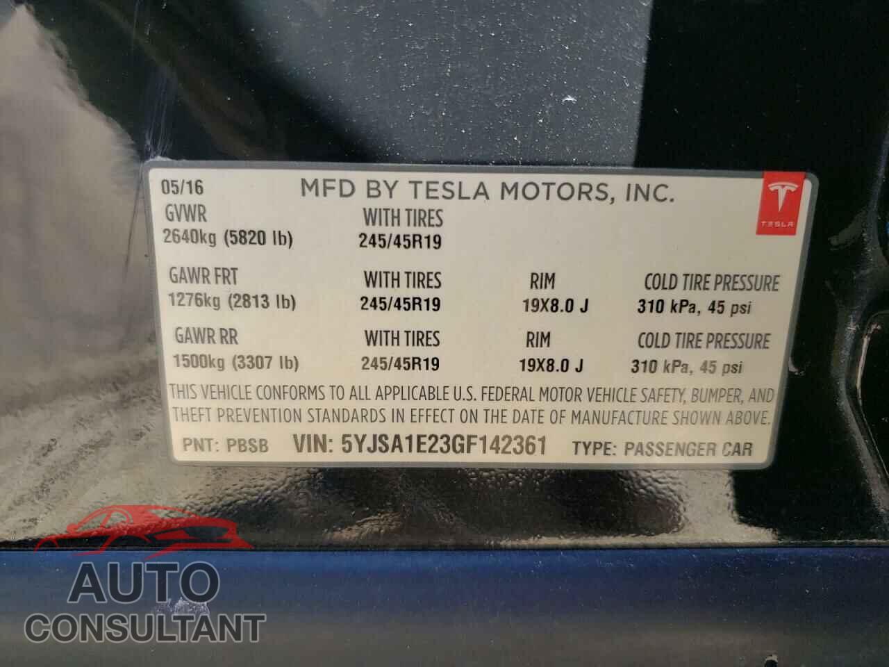 TESLA MODEL S 2016 - 5YJSA1E23GF142361