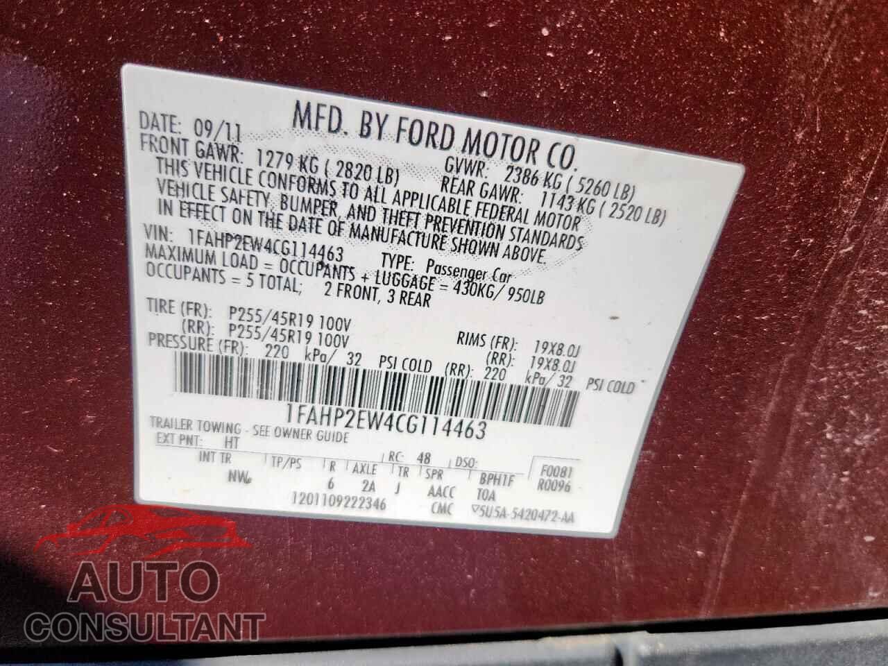 FORD TAURUS 2012 - 1FAHP2EW4CG114463