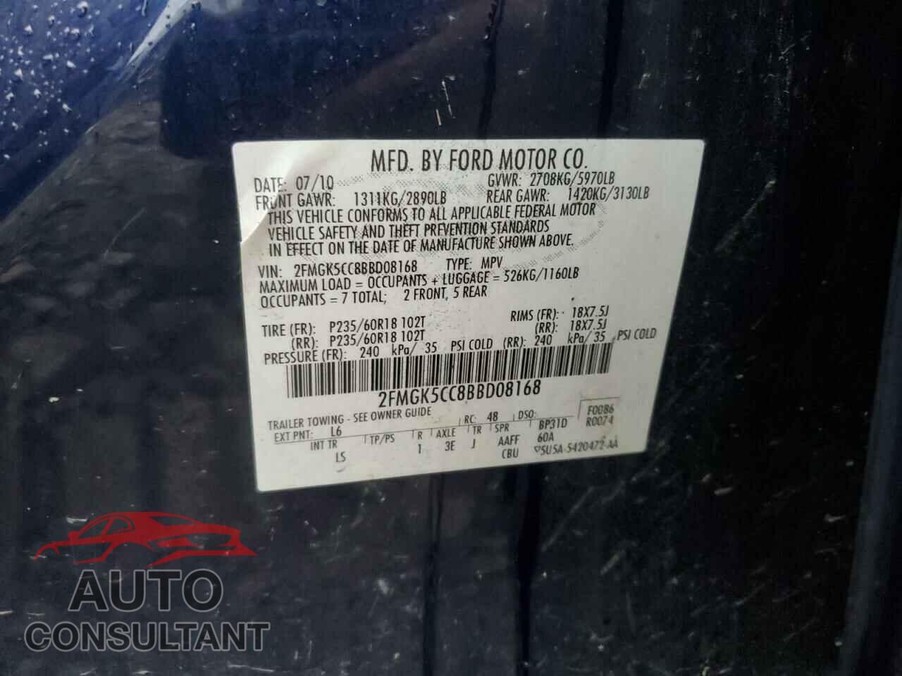 FORD FLEX 2011 - 2FMGK5CC8BBD08168