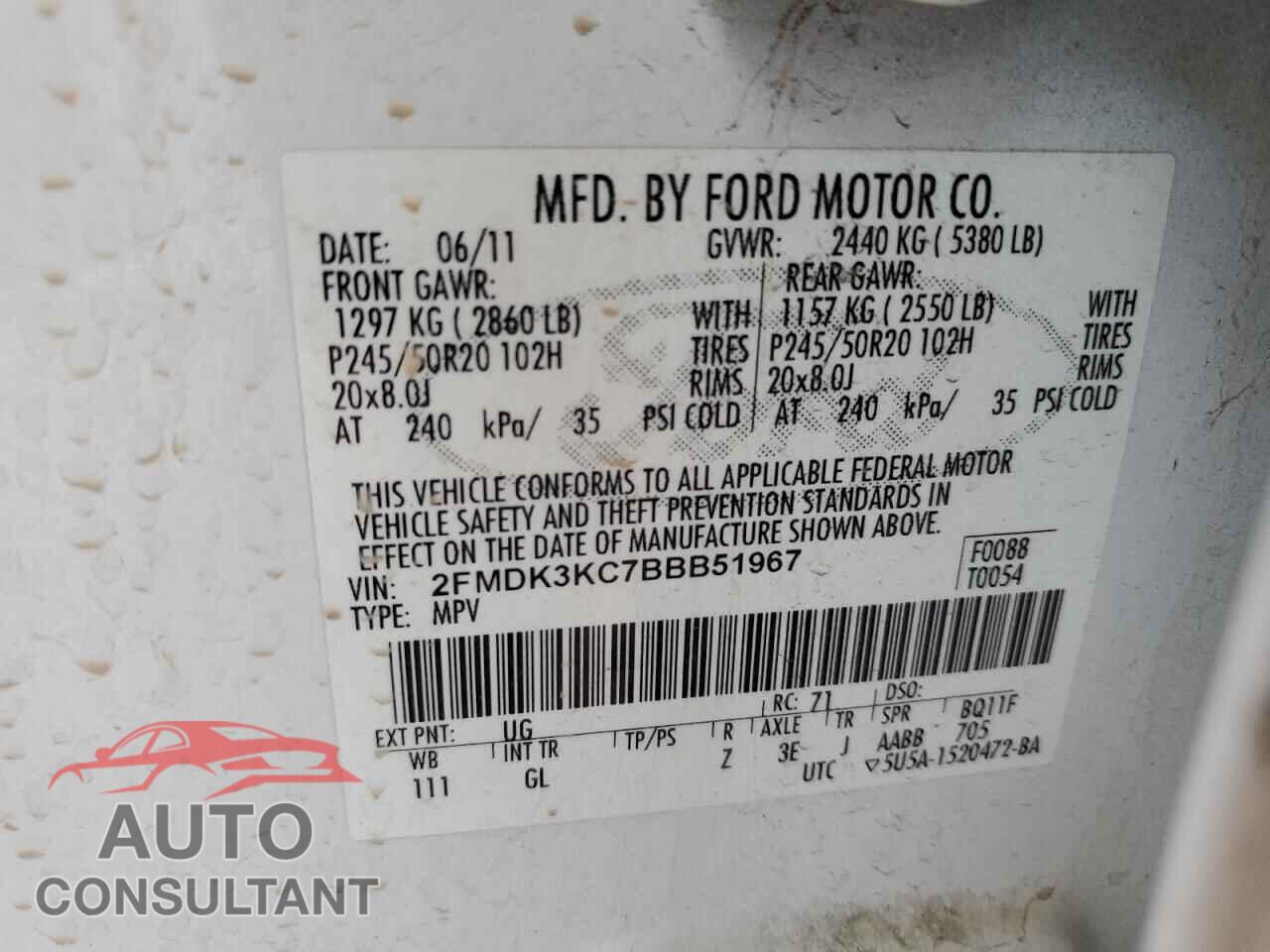 FORD EDGE 2011 - 2FMDK3KC7BBB51967