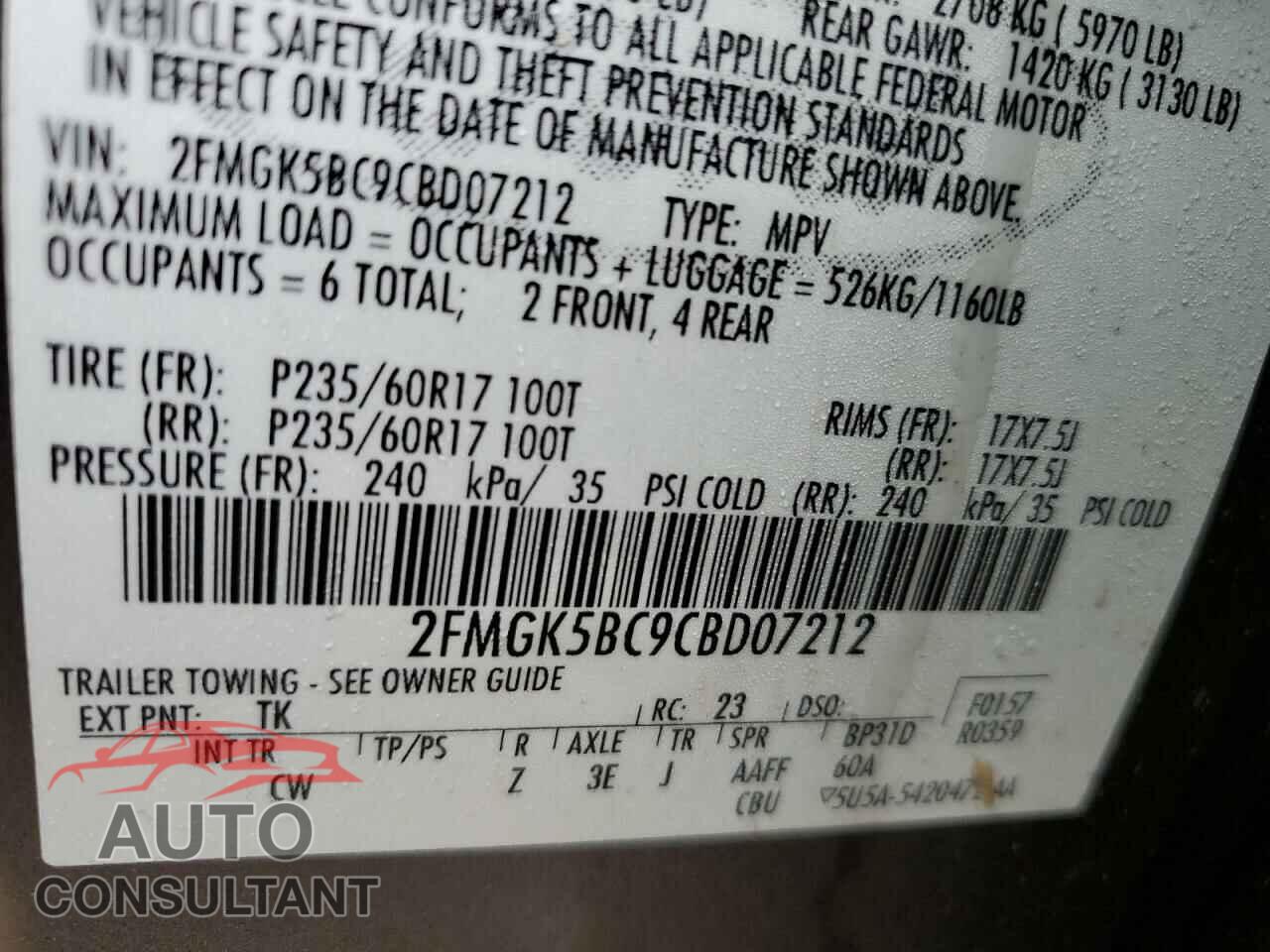 FORD FLEX 2012 - 2FMGK5BC9CBD07212