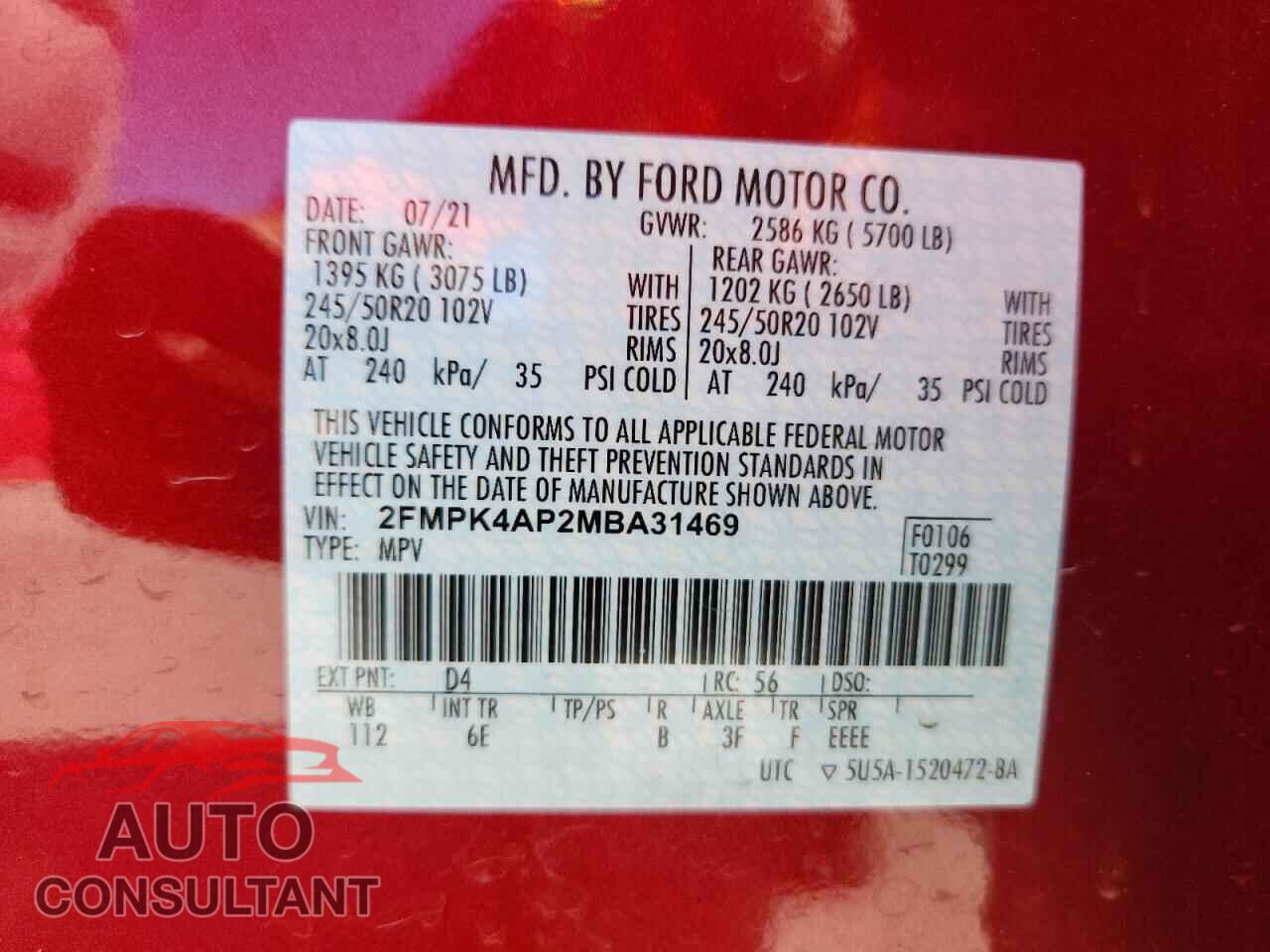 FORD EDGE 2021 - 2FMPK4AP2MBA31469