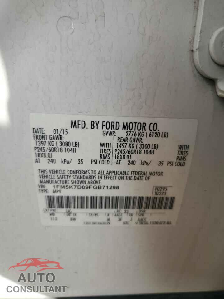 FORD EXPLORER 2015 - 1FM5K7D89FGB71298