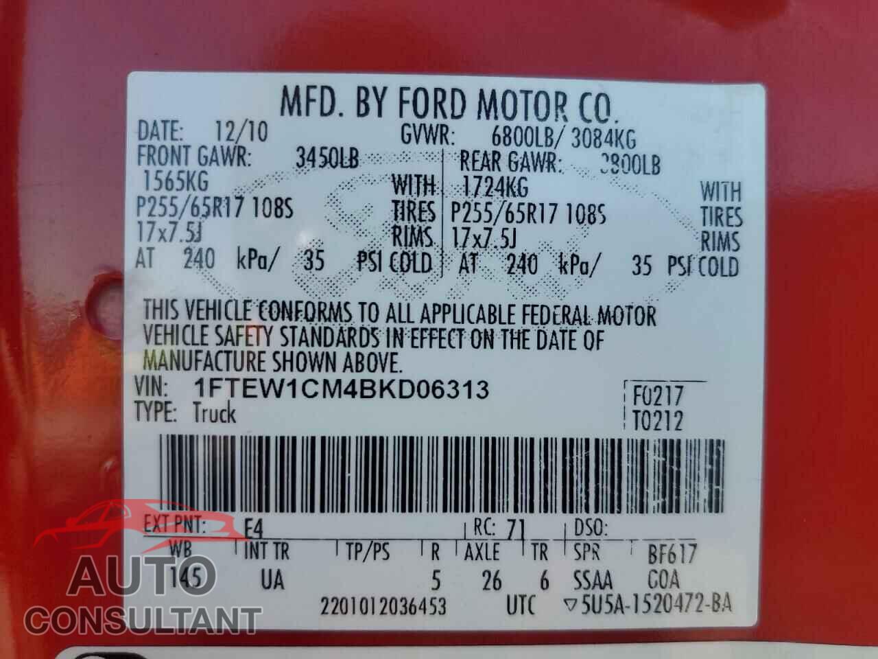 FORD F-150 2011 - 1FTEW1CM4BKD06313