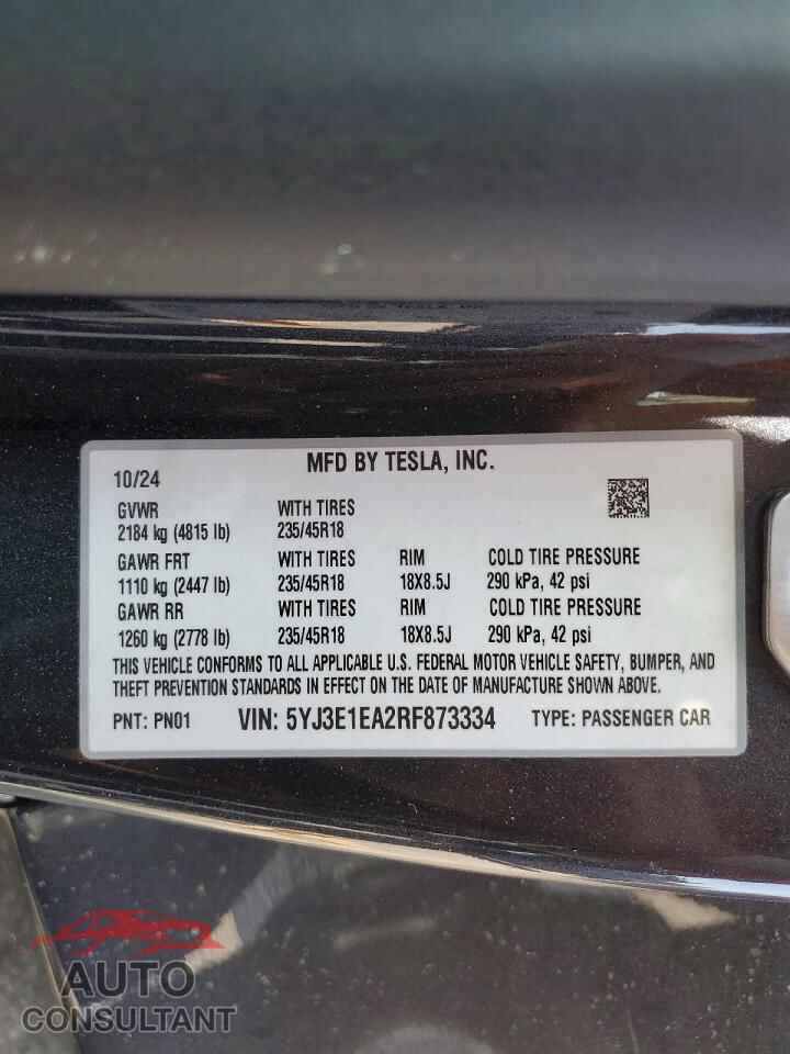 TESLA MODEL 3 2024 - 5YJ3E1EA2RF873334