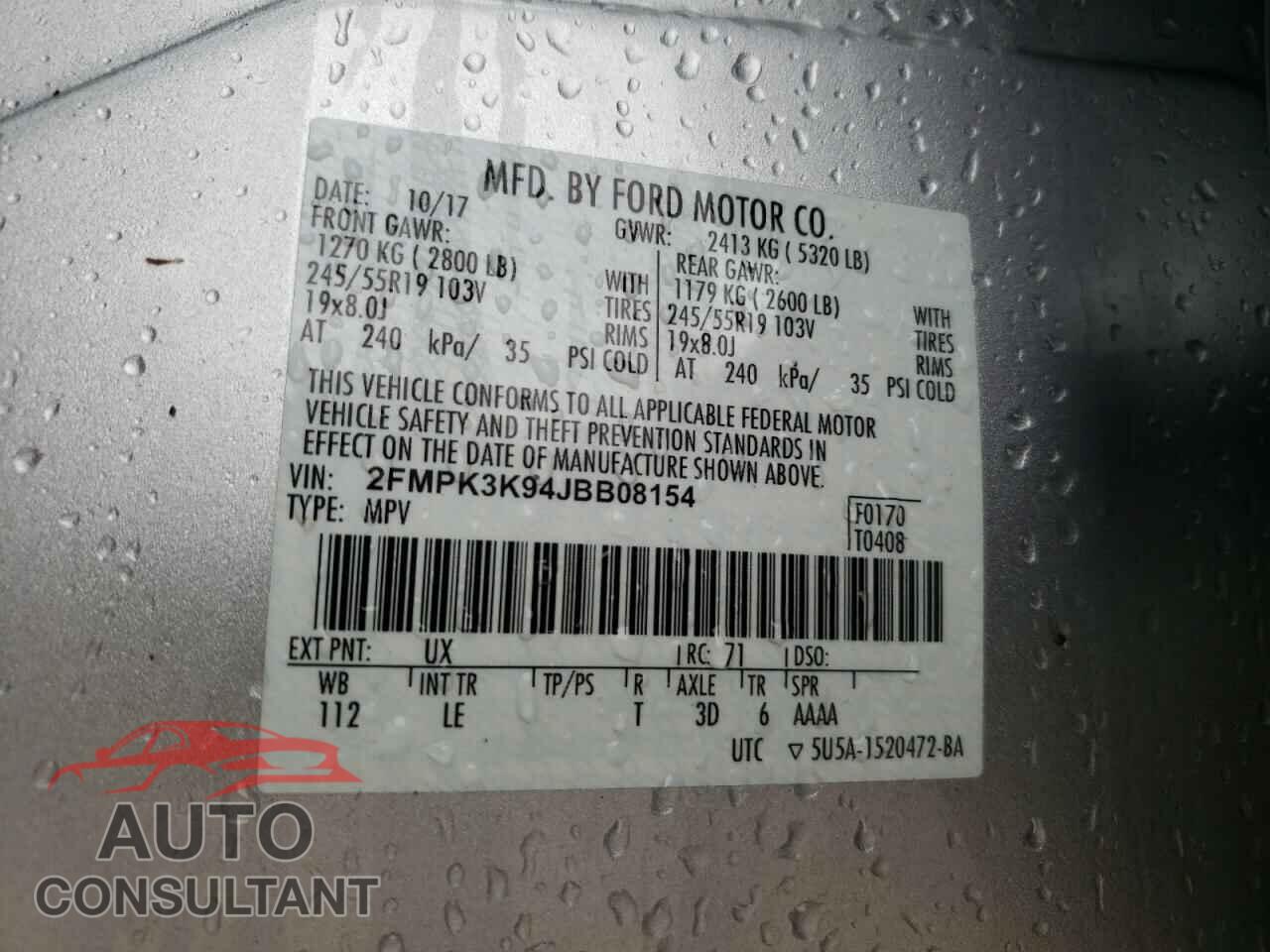 FORD EDGE 2018 - 2FMPK3K94JBB08154
