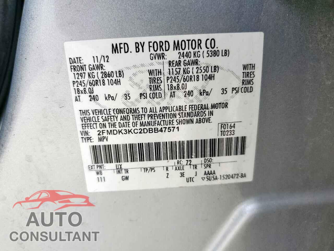 FORD EDGE 2013 - 2FMDK3KC2DBB47571