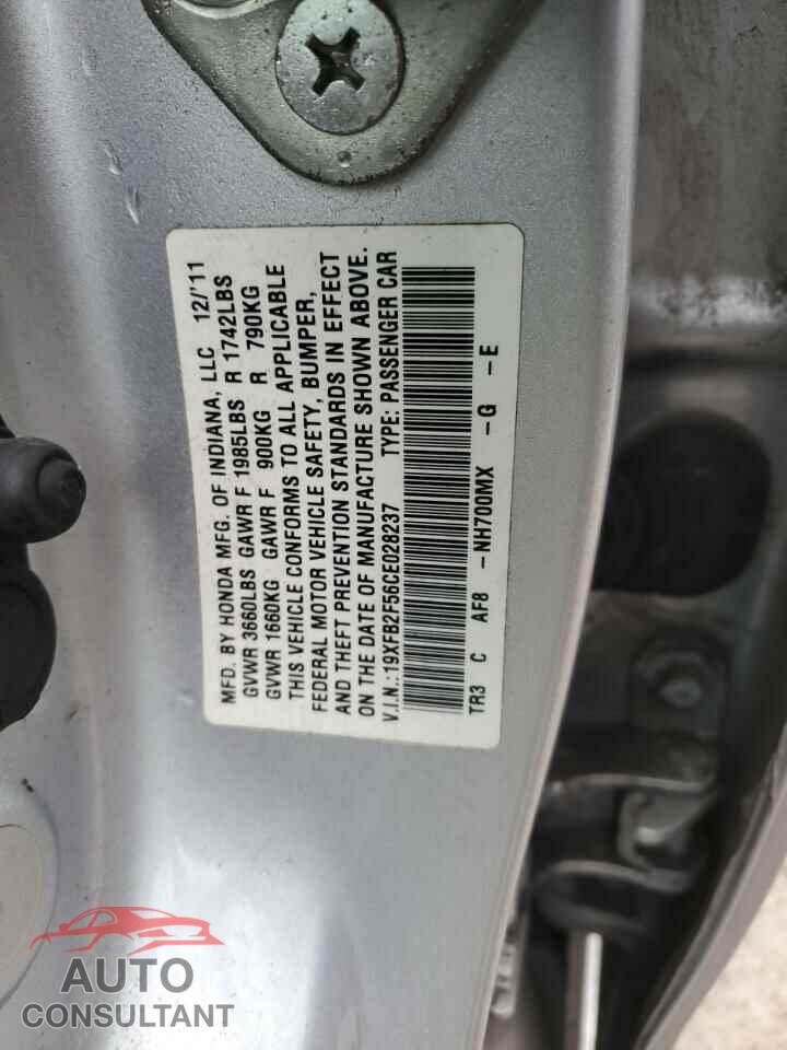 HONDA CIVIC 2012 - 19XFB2F56CE028237