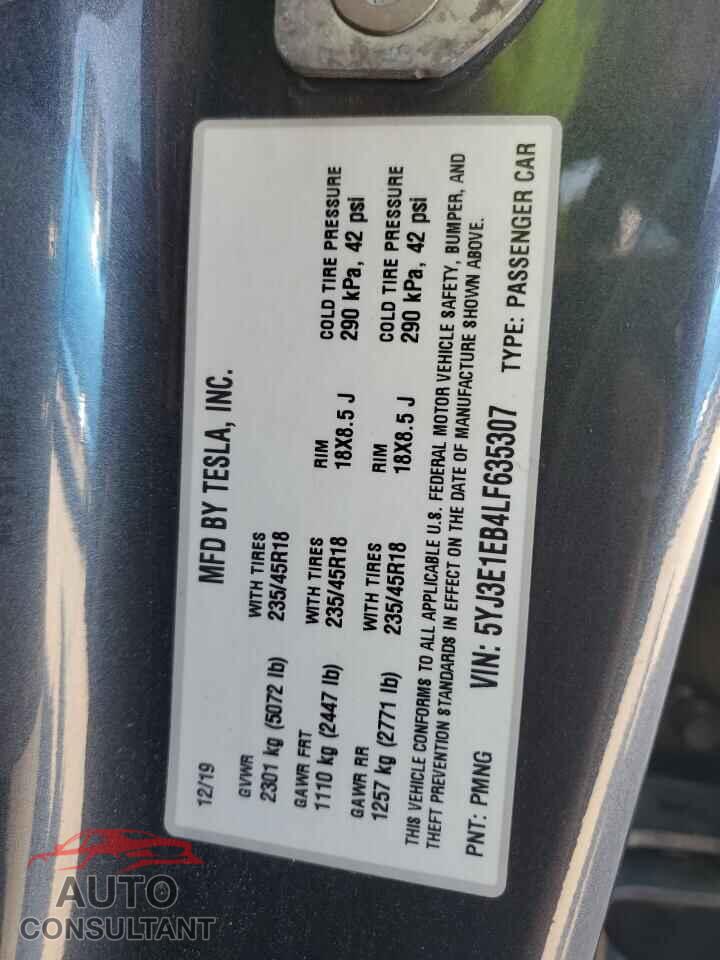 TESLA MODEL 3 2020 - 5YJ3E1EB4LF635307