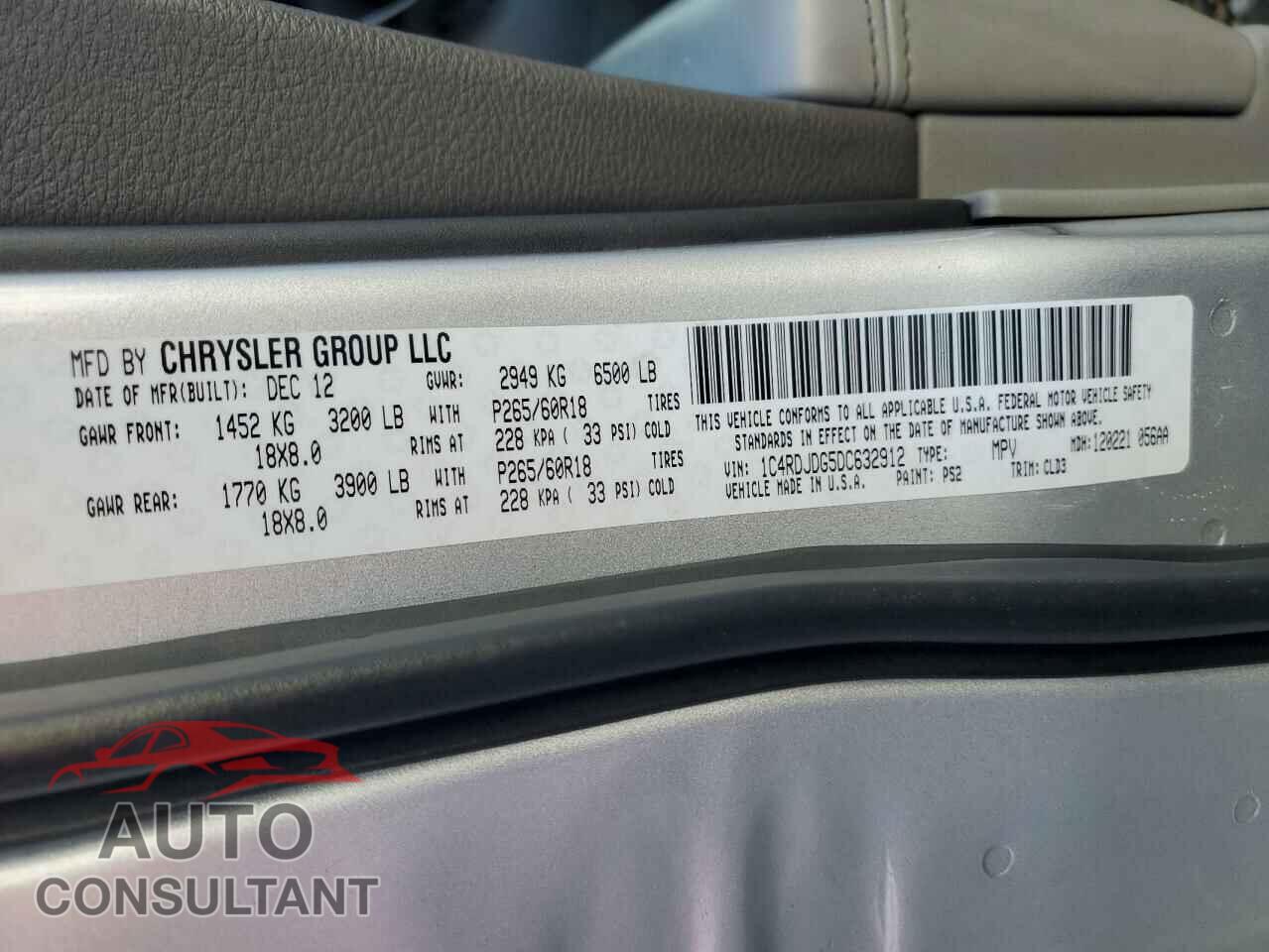 DODGE DURANGO 2013 - 1C4RDJDG5DC632912