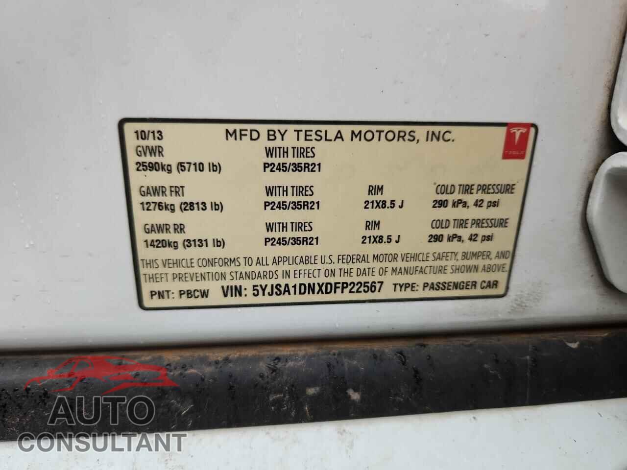 TESLA MODEL S 2013 - 5YJSA1DNXDFP22567