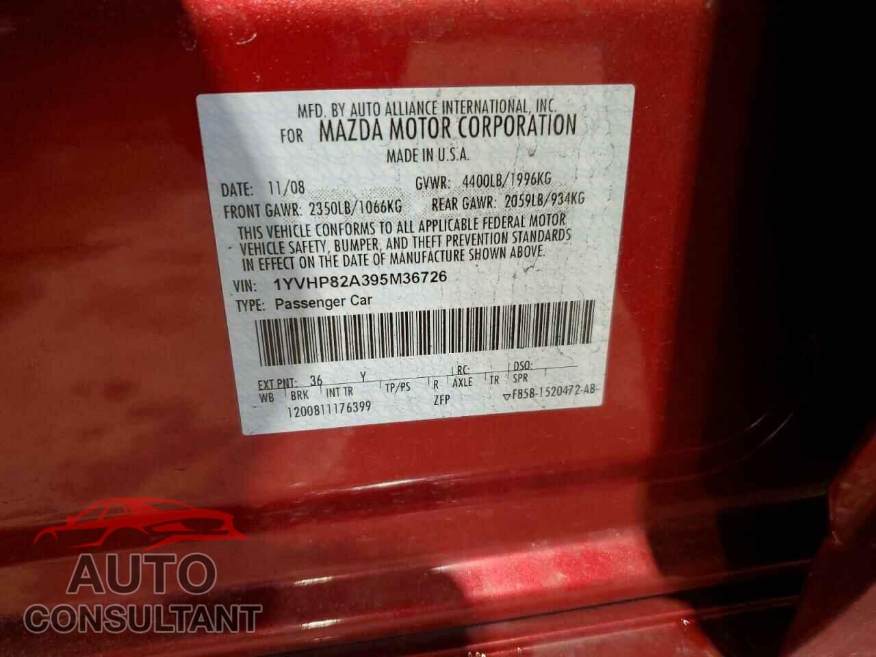 MAZDA 6 2009 - 1YVHP82A395M36726