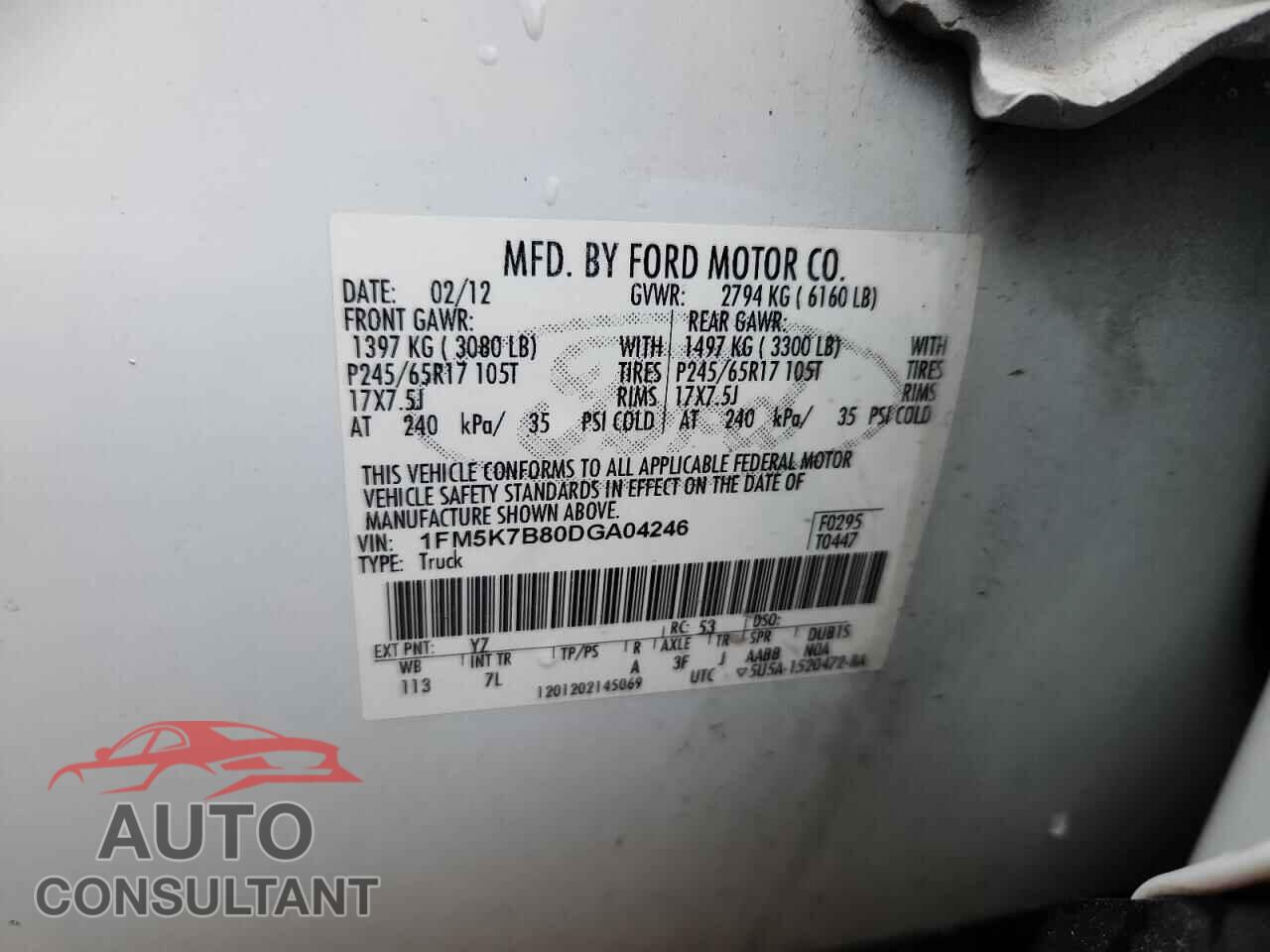 FORD EXPLORER 2013 - 1FM5K7B80DGA04246