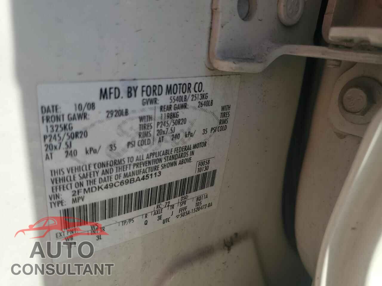 FORD EDGE 2009 - 2FMDK49C69BA45113