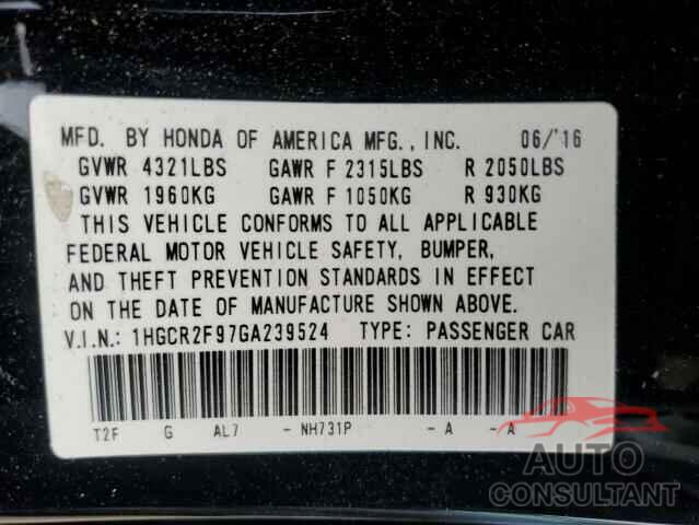 HONDA ACCORD 2016 - 1HGCR2F97GA239524