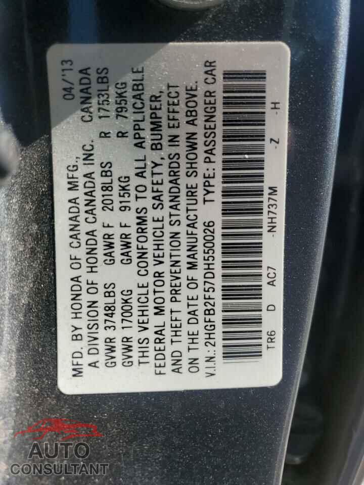 HONDA CIVIC 2013 - 2HGFB2F57DH550026