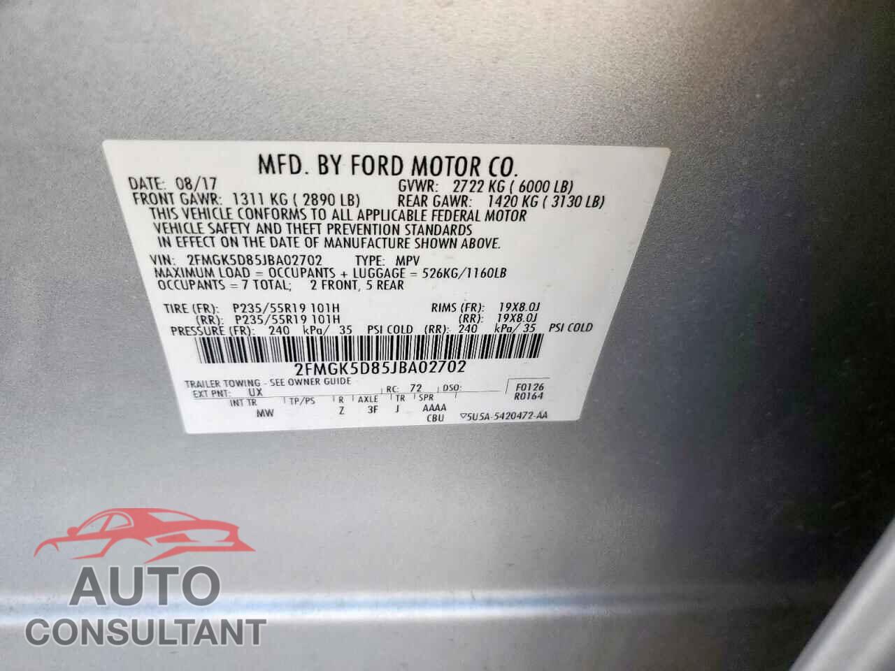 FORD FLEX 2018 - 2FMGK5D85JBA02702