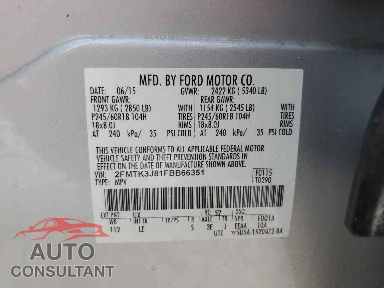 FORD EDGE 2015 - 2FMTK3J81FBB66351